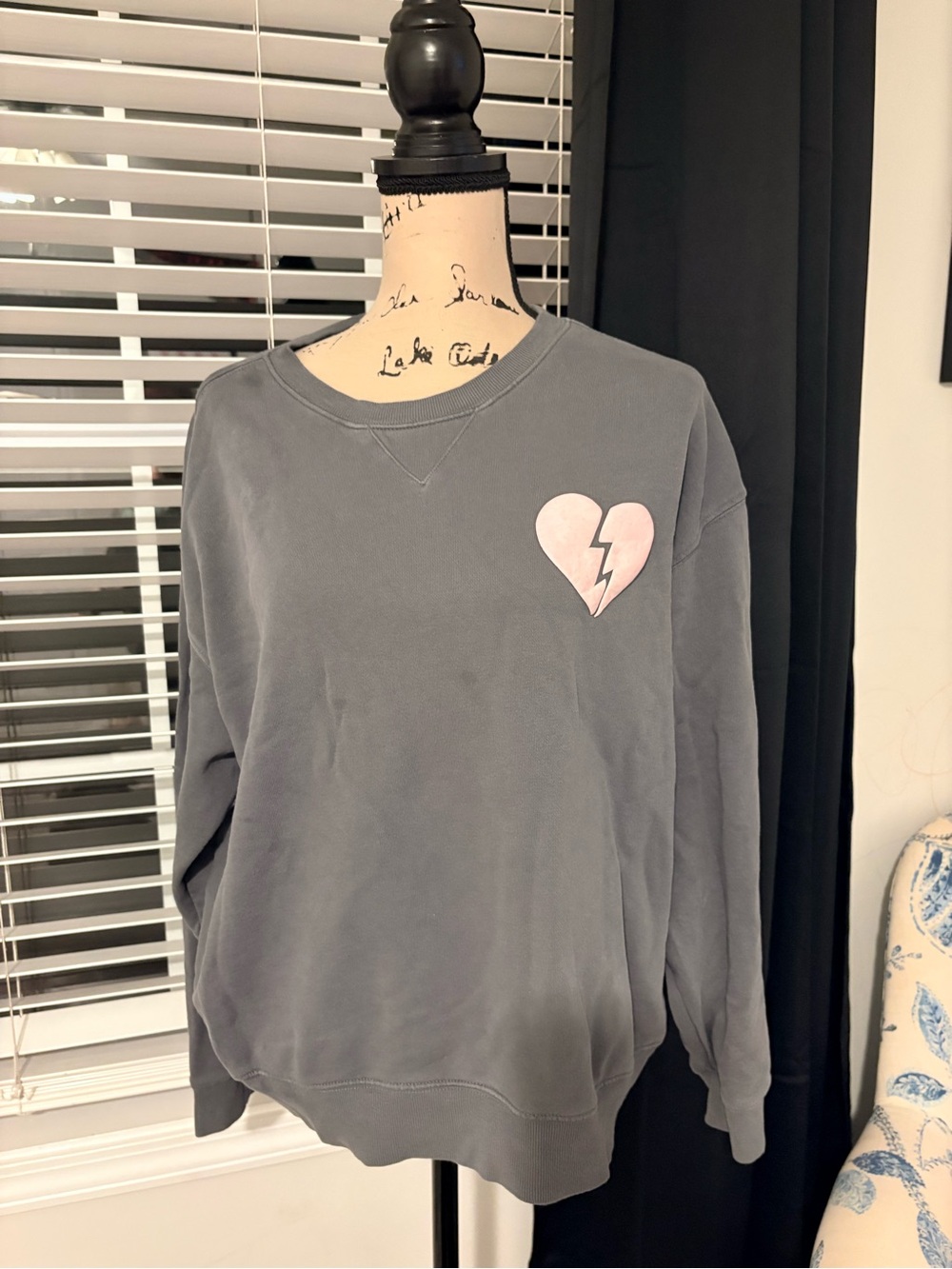 Wild fox Gray Heart Bolt Sweatshirt - Pink Heart Graphic
